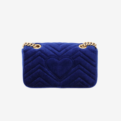 Gucci Chevron Bag in Blue Velvet with Gold Hardware