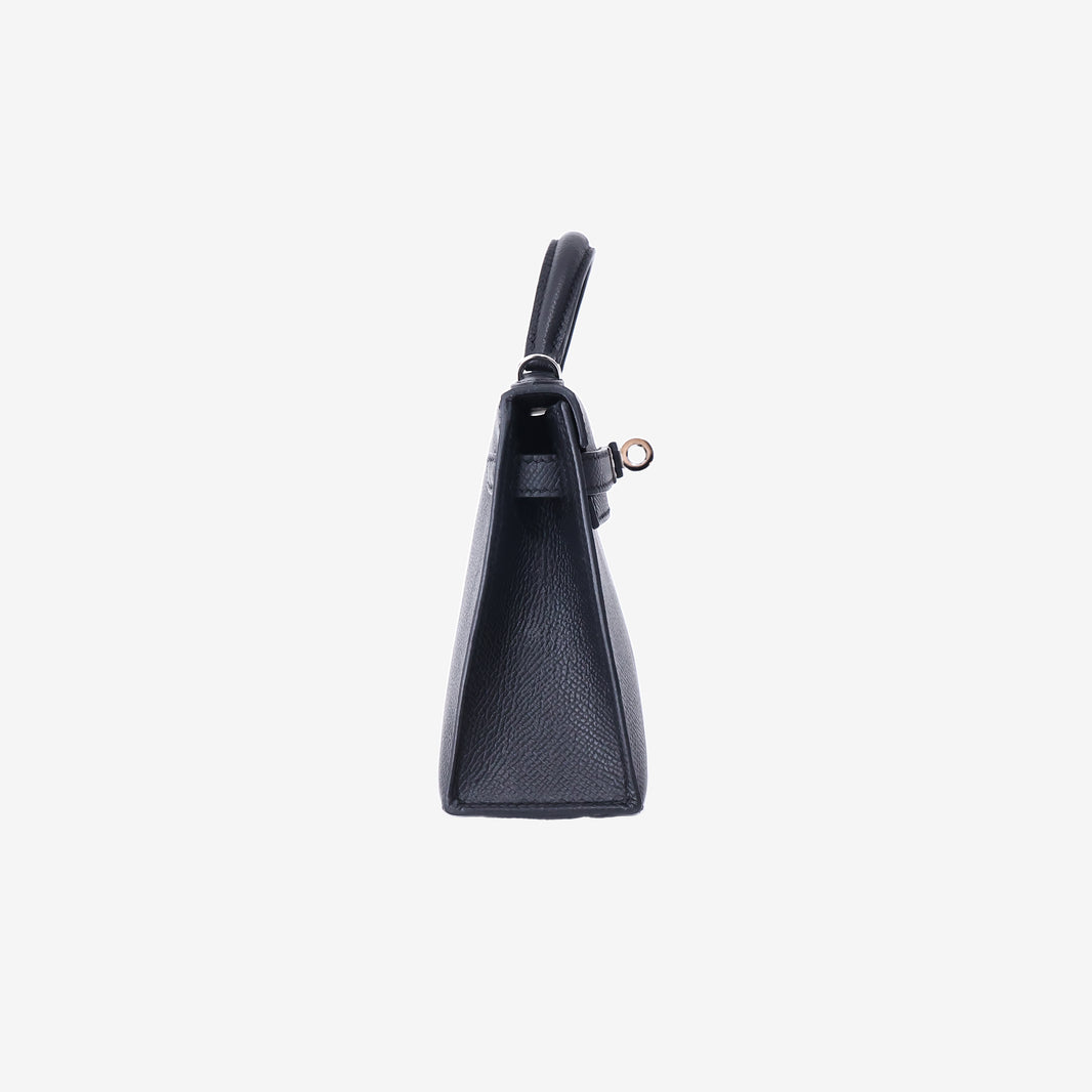 Hermès Mini Kelly in Noir Epsom Leather with Palladium-Plated Hardware