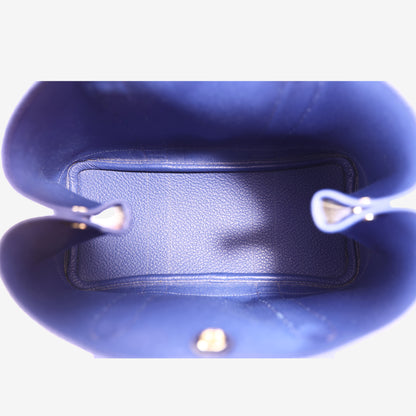 Hermès Garden Party 30 in Bleu Negonda Leather/Canvas with Palladium-Plated Hardware