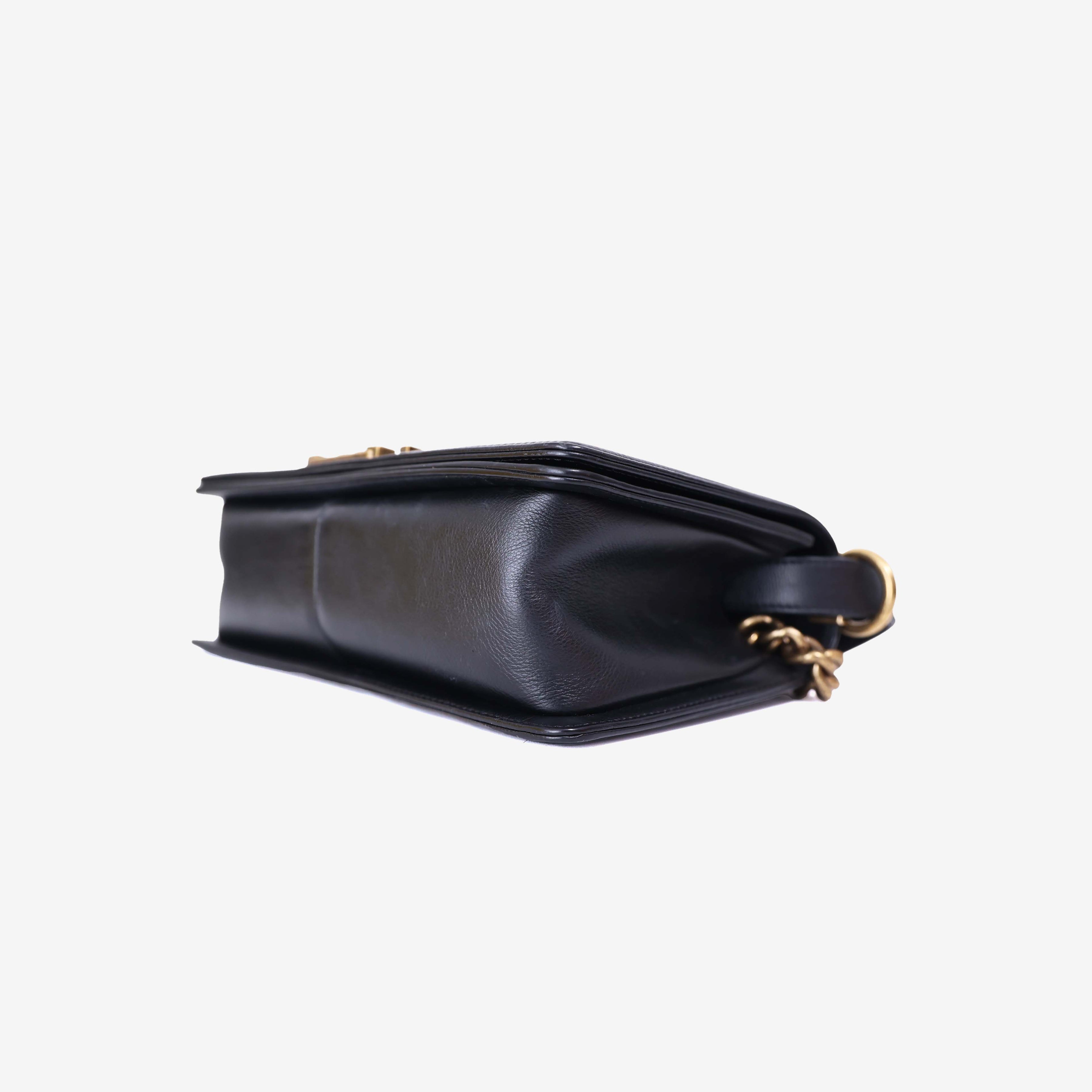 Chanel Boy Bag in Black Pony Hair Leather with Gold Hardware bottom side view