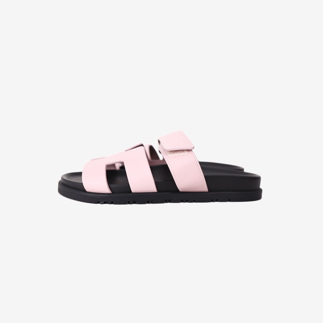 Hermès Chypre Sandals in Rose Cancan Calfskin Leather (Size 38)