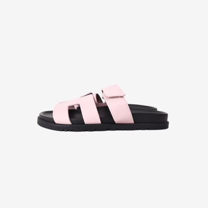 Hermès Chypre Sandals in Rose Cancan Calfskin Leather (Size 38)