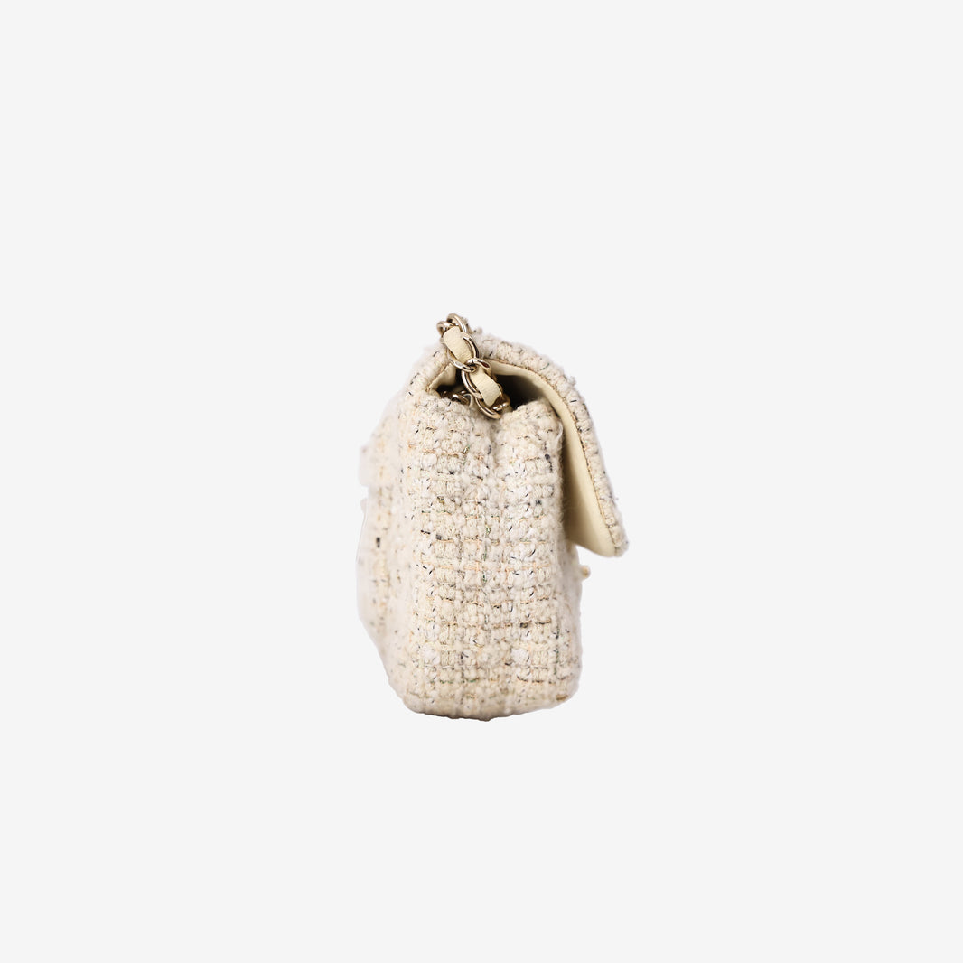 Chanel Tweed Quilted Mini Rectangular Flap Bag in Light Yellow Tweed with Gold Hardware (Contact to Enquire)