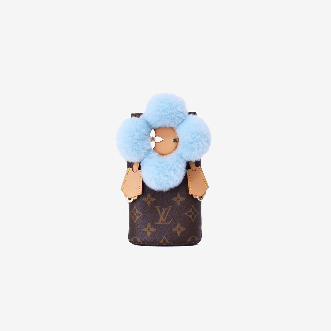 Louis Vuitton Vivienne Phone Pouch in Brown Monogram Canvas with Calfskin Leather Trim with Gold Hardware front view