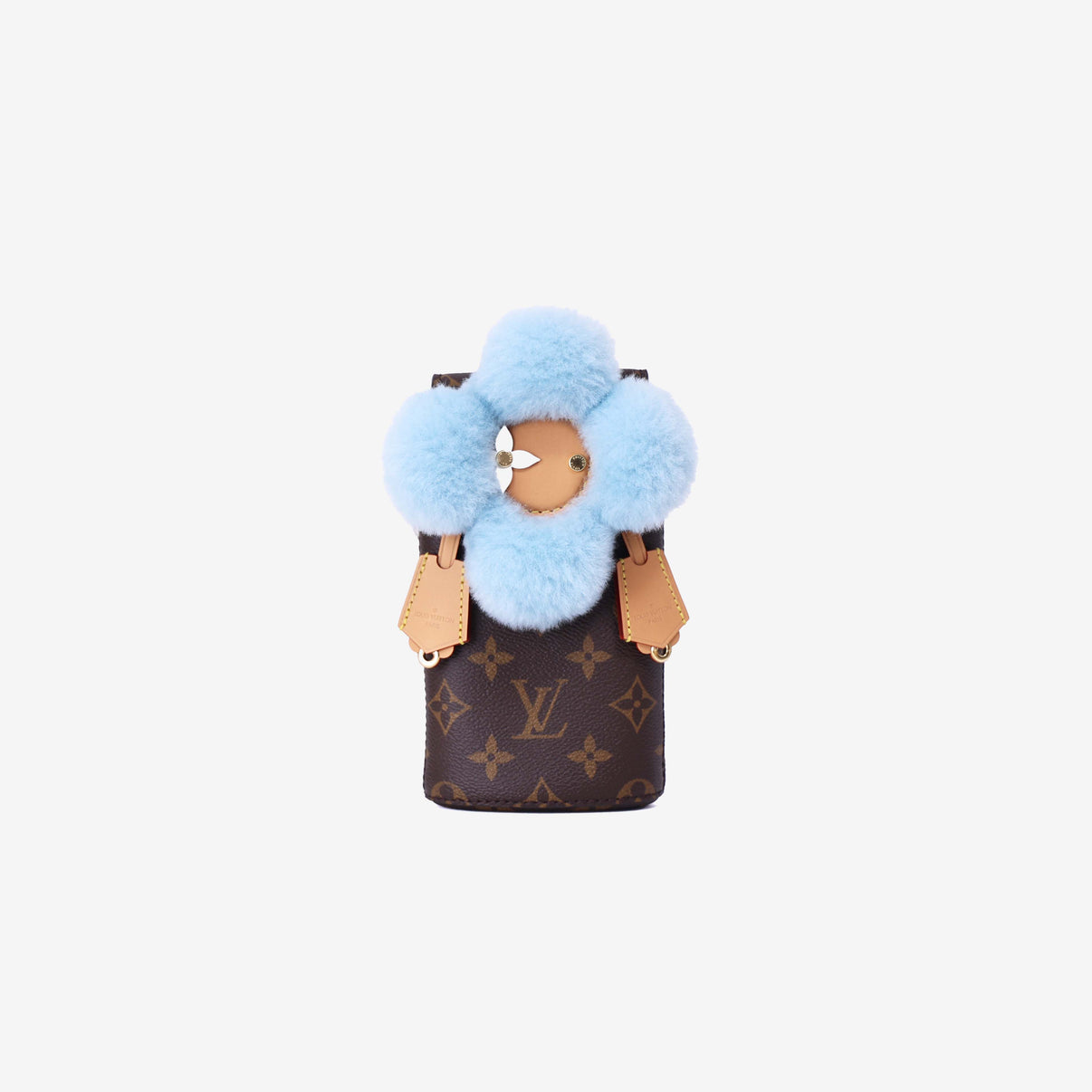 Louis Vuitton Vivienne Phone Pouch in Brown Monogram Canvas with Calfskin Leather Trim with Gold Hardware front view