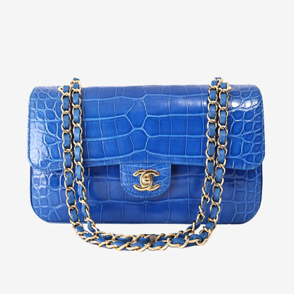 Chanel Classic Double Flap Bag in Royal Blue Alligator Leather with Gold Hardware