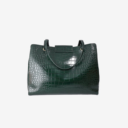 Chanel 26S Crocodile-Embossed Tote Bag in Dark Green Calfskin with Gold Hardware (Contact to Enquiry)