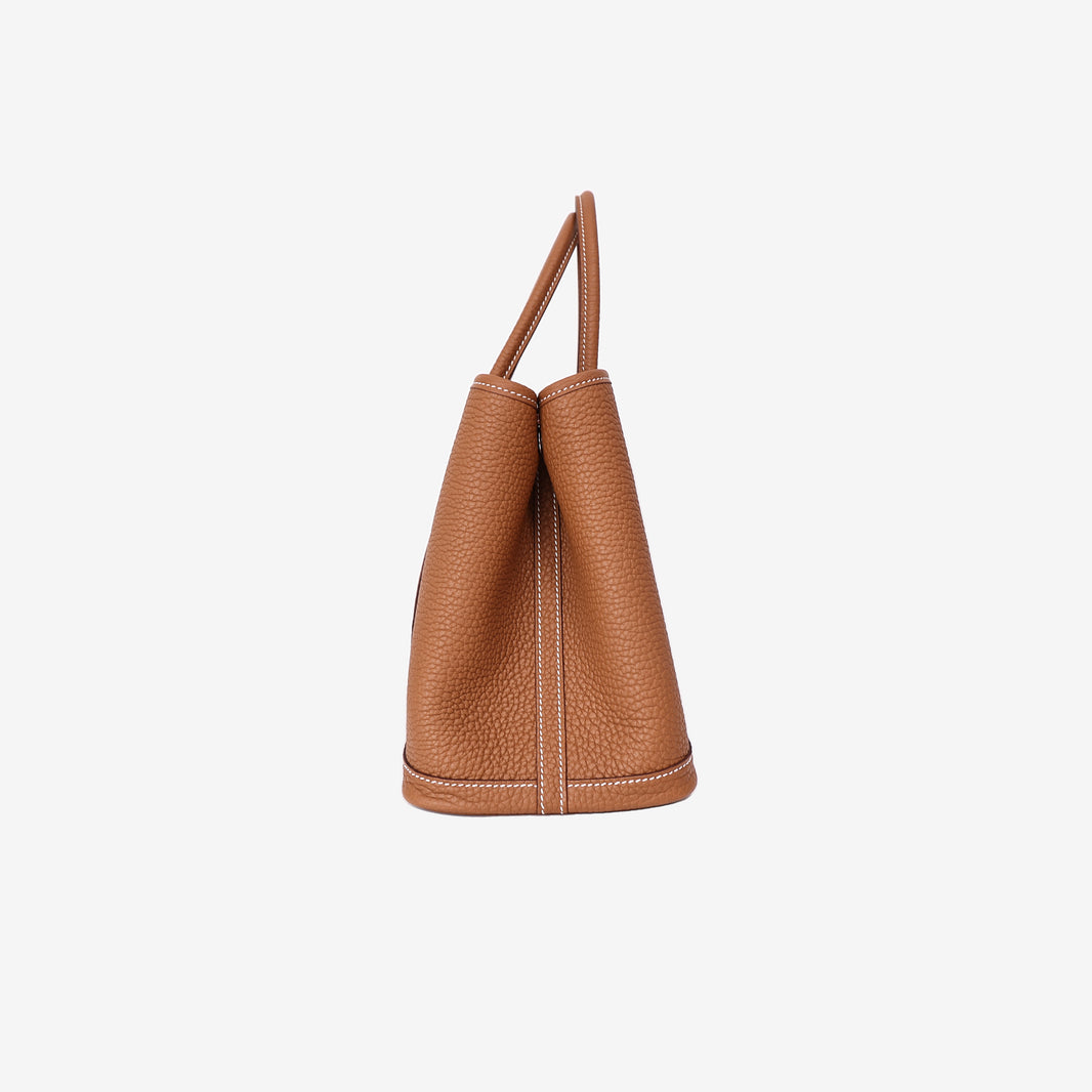 Hermès Garden Party 30 in Gold Negonda Leather with Palladium Hardware side view