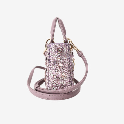 Dior Lady Dior Micro in Purple Satin with Embroidery Faux Detailing