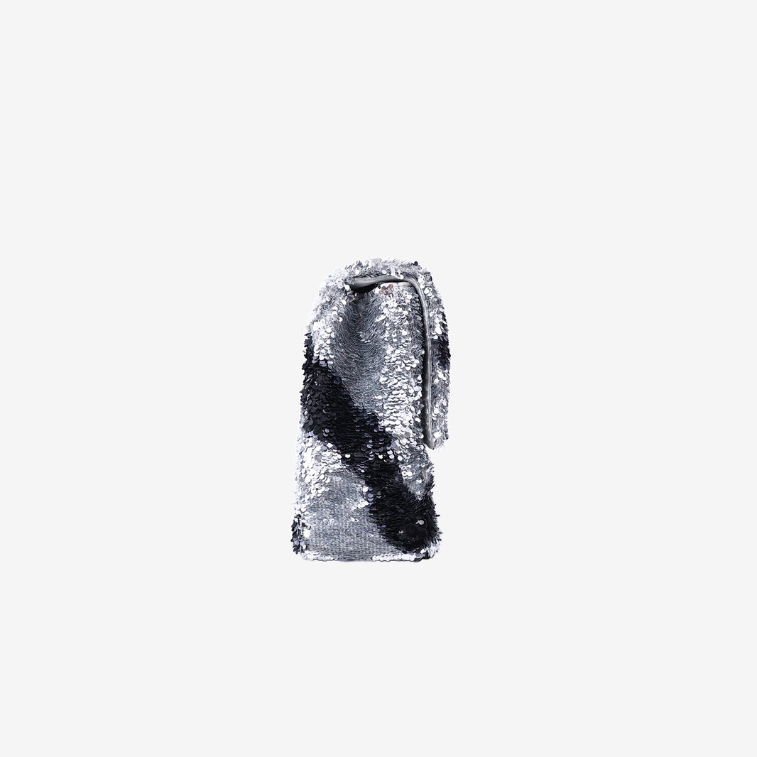 Chanel Flap Bag in Silver/Black Quilted Gradient Sequins with Ruthenium Hardware