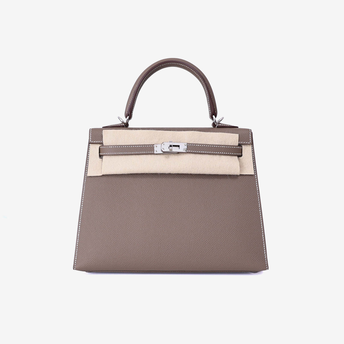 Hermès Kelly 25 in Etoupe Epsom Leather with Palladium Hardware front view