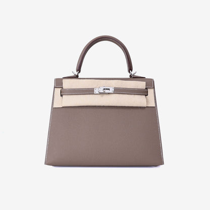 Hermès Kelly 25 in Etoupe Epsom Leather with Palladium Hardware front view
