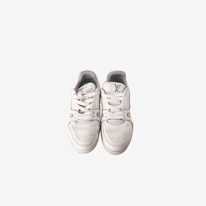 Louis Vuitton LV Trainer Sneaker in White Smooth/Grained Calfskin Leather (EU 38.5)