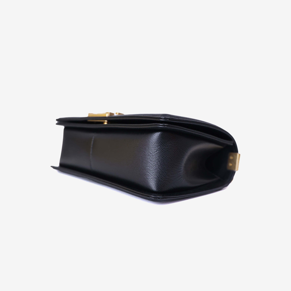 Chanel Boy Bag Medium in Black Caviar Leather with Gold Hardware bottom side view