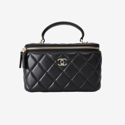 Chanel Vanity Case in Black Lambskin Leather with Gold Hardware