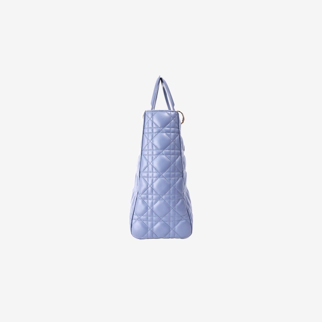 Lady Dior Bag in Blue Lambskin Leather with Gold Hardware