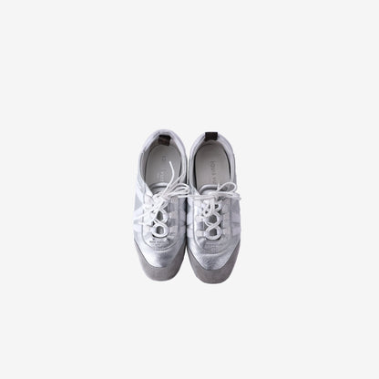 Louis Vuitton LV Sneakerinas in Metallic Silver Grained Calf Leather with White Trim (Size 38.5)