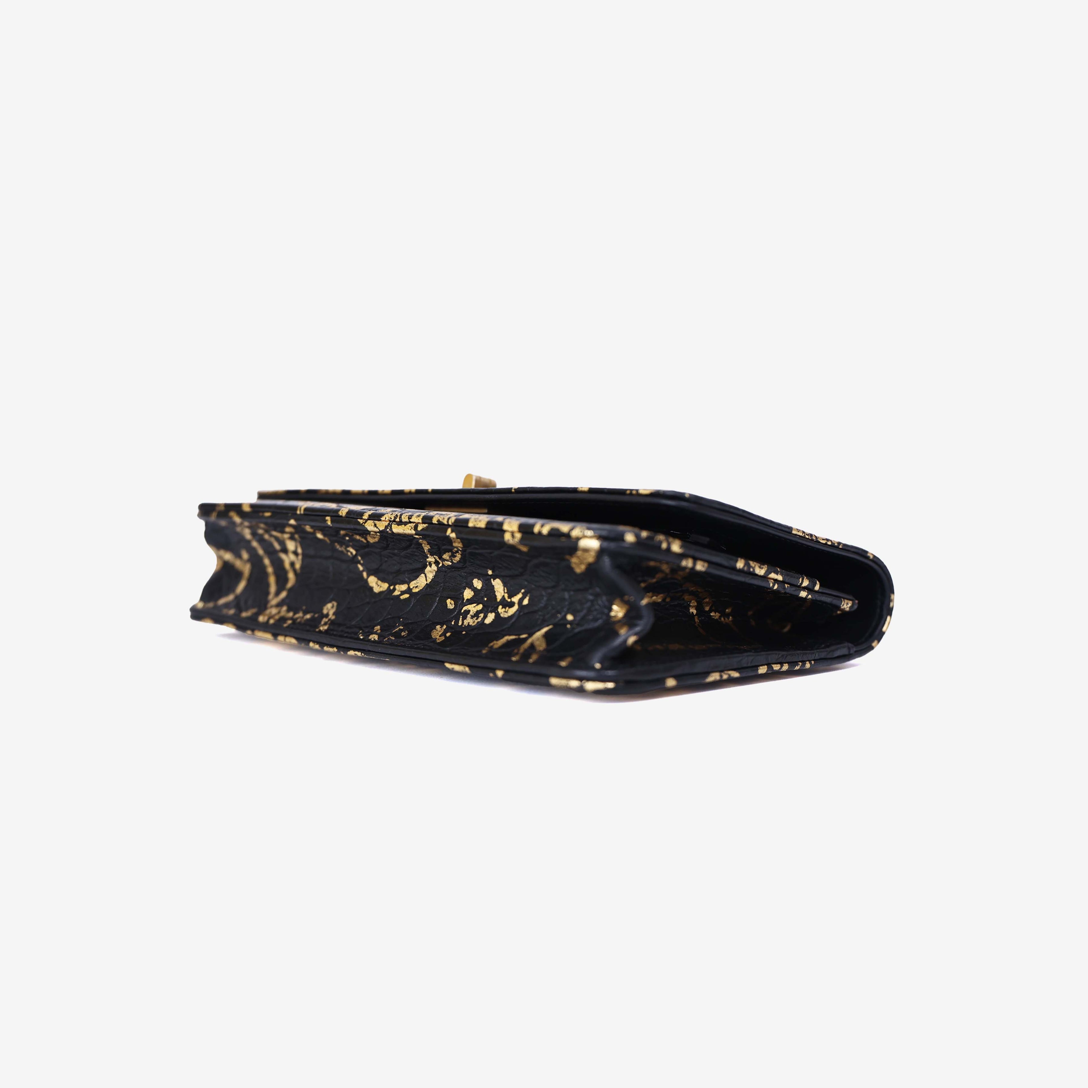 Chanel 2.55 Wallet on Chain in Black Calfskin Leather with Gold Hardware bottom side view