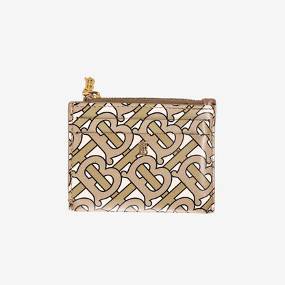 Burberry TB Monogram-Print Card Holder in Beige Multicolour E-Canvas with Gold Hardware