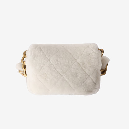 Chanel Shearling Flap Bag in Ecru Shearling/Lambskin Leather with Gold Hardware