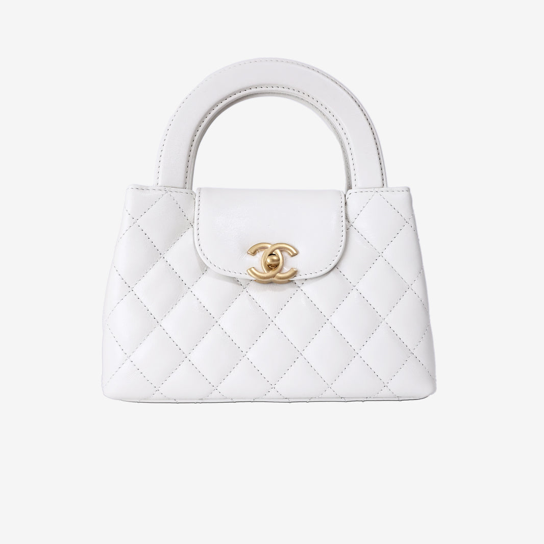 Chanel Small Kelly Shopper in White Aged Calfskin with Brushed Gold Hardware