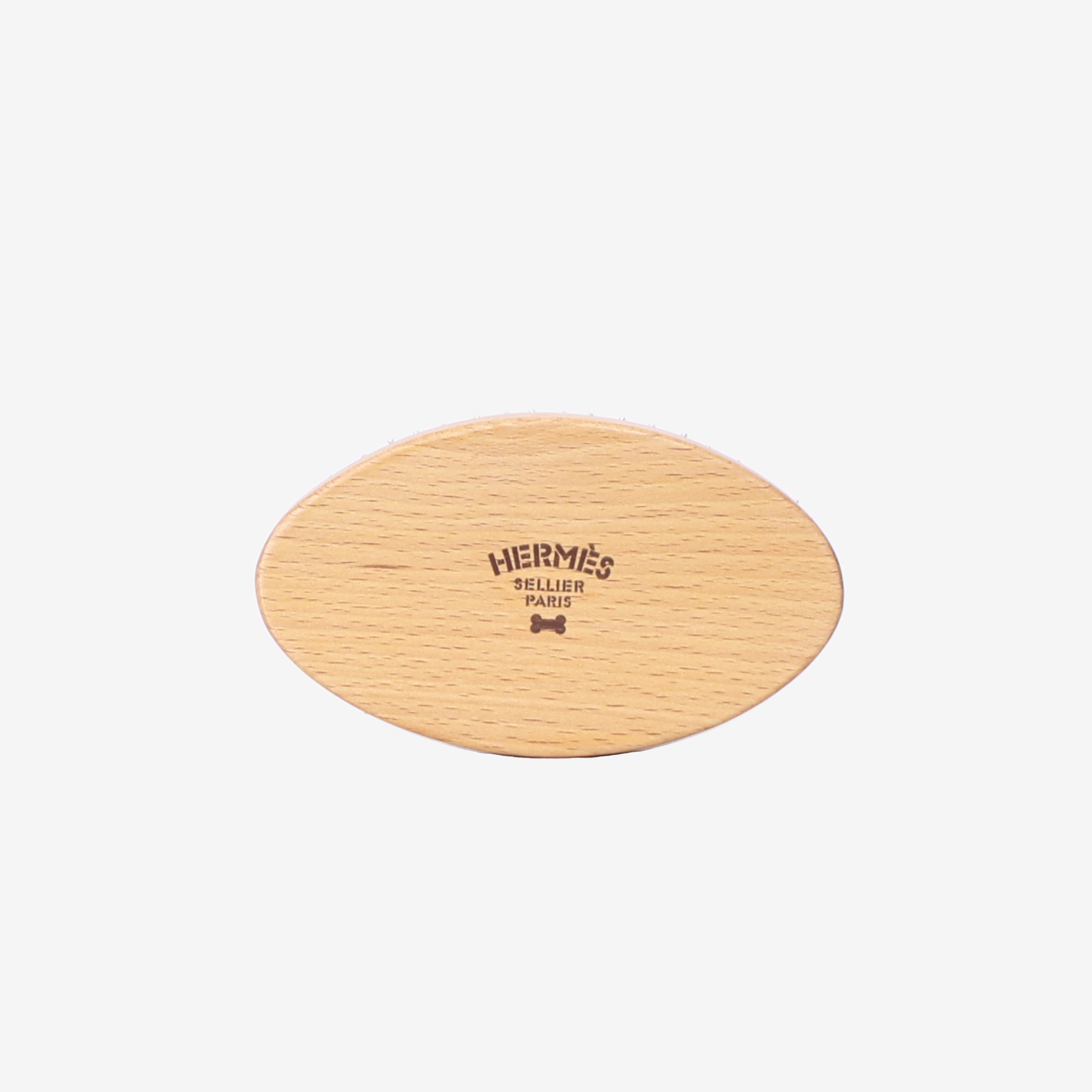 Hermès Dog Brush in Brown Beechwood with Metal front view