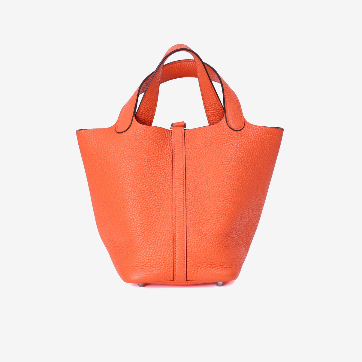 Hermès Picotin 18 in Feu Orange Clemence Leather with Palladium Hardware front view