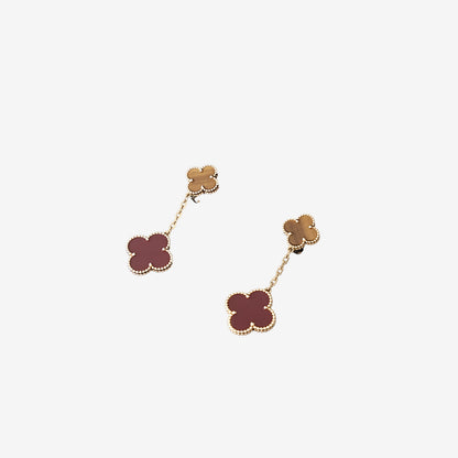 Van Cleef & Arpels Magic Alhambra 2-Motif Earrings in 18k Yellow Gold with Tiger Eye & Carnelian