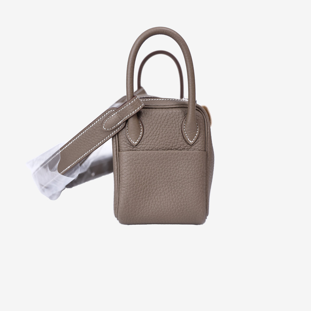 Hermès Mini Lindy in Etoupe Clemence Leather with Palladium Hardware side view