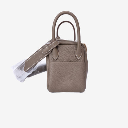 Hermès Mini Lindy in Etoupe Clemence Leather with Palladium Hardware side view