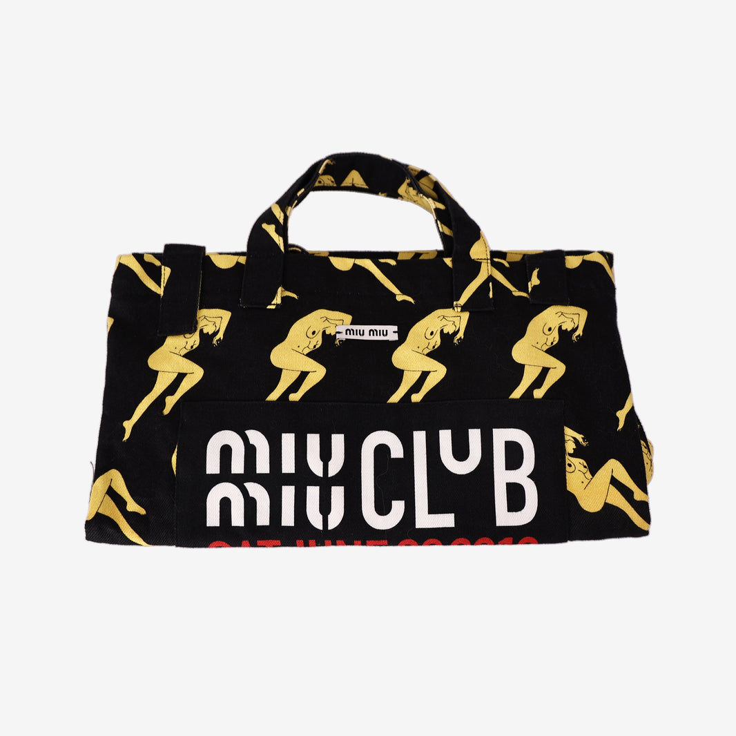 Miu Miu Club Hotel Regina Shopping Tote in Multi-Colour Printed Canvas front view