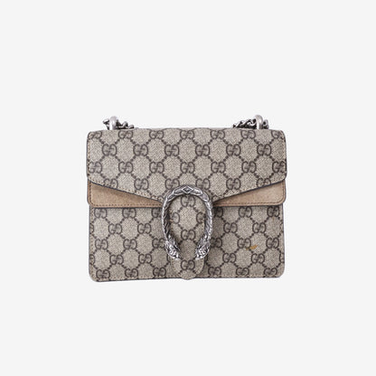 Gucci Dionysus Shoulder Bag in Beige GG Supreme Canvas with Silver Hardware