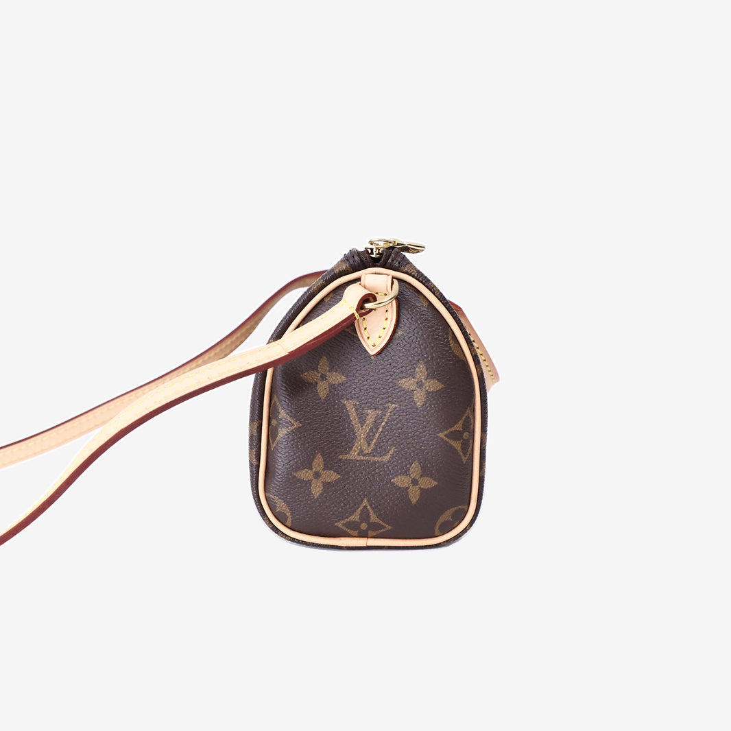 Louis Vuitton Nano Speedy in Brown Monogram Coated Canvas/Cowhide Leather with Gold Hardware