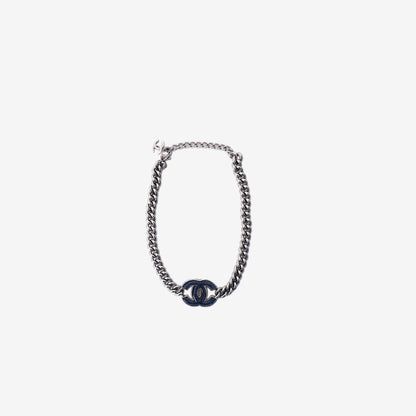 Chanel Necklace in Navy Blue Enamel with Silver Hardware