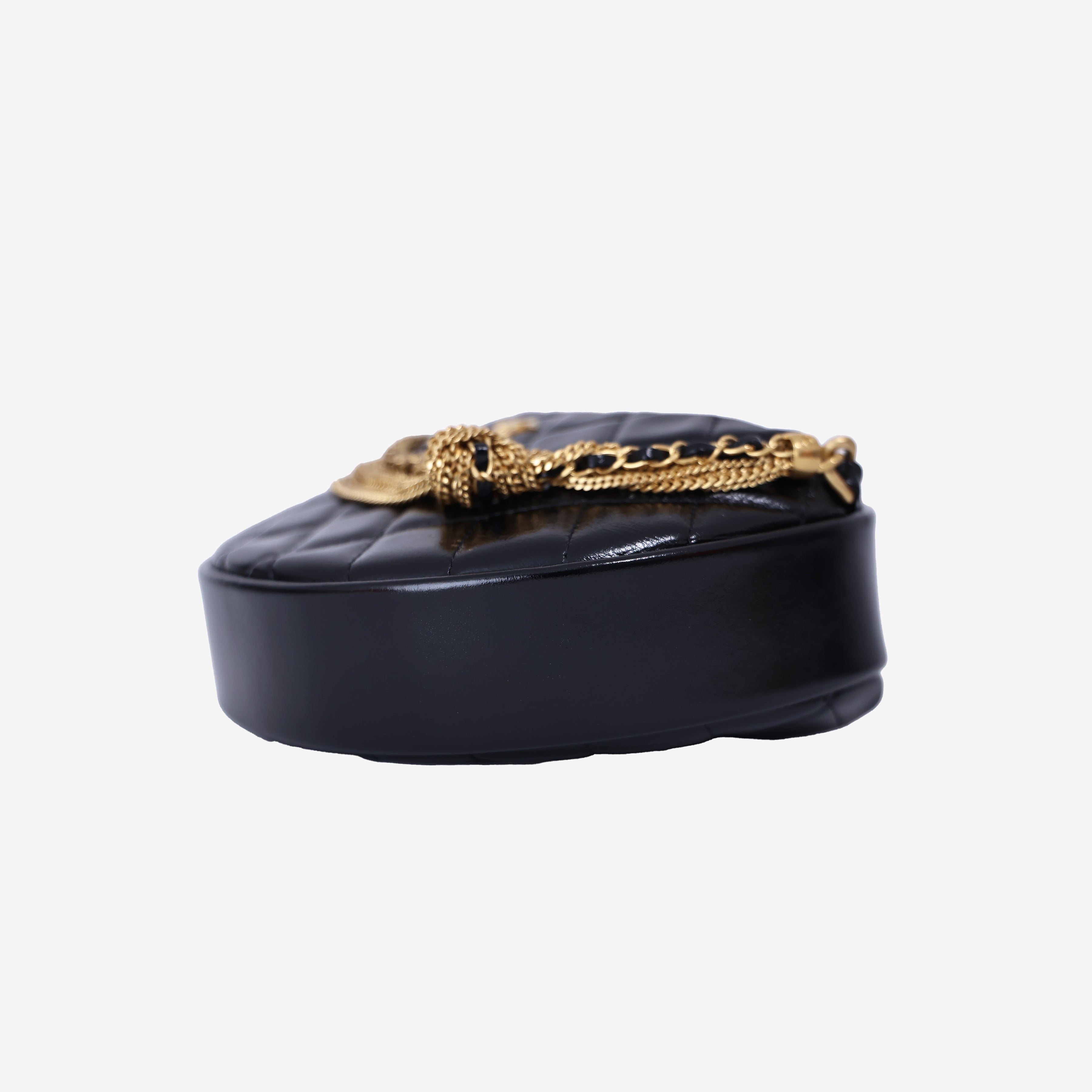 Chanel Mini Bow Hobo Pouch in Black Calfskin Leather with Gold Hardware bottom side view