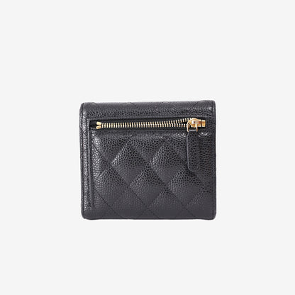 Chanel Classic Flap Wallet in Black Caviar Leather with Gold Hardware