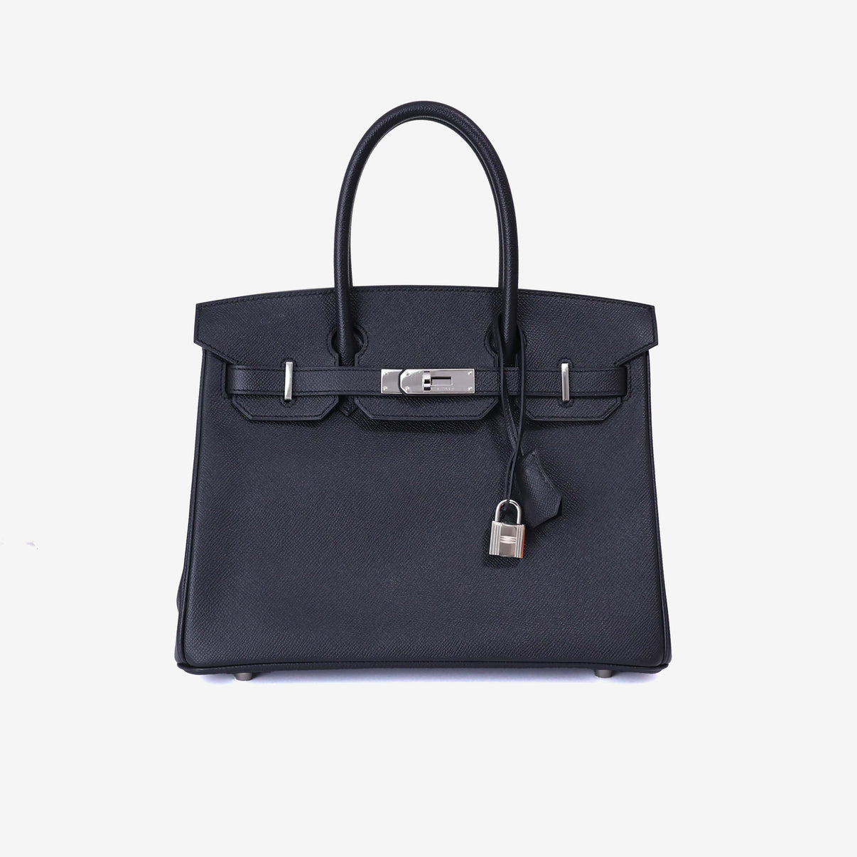 Hermès Birkin 30 in Noir Epsom Leather with Palladium Hardware front view
