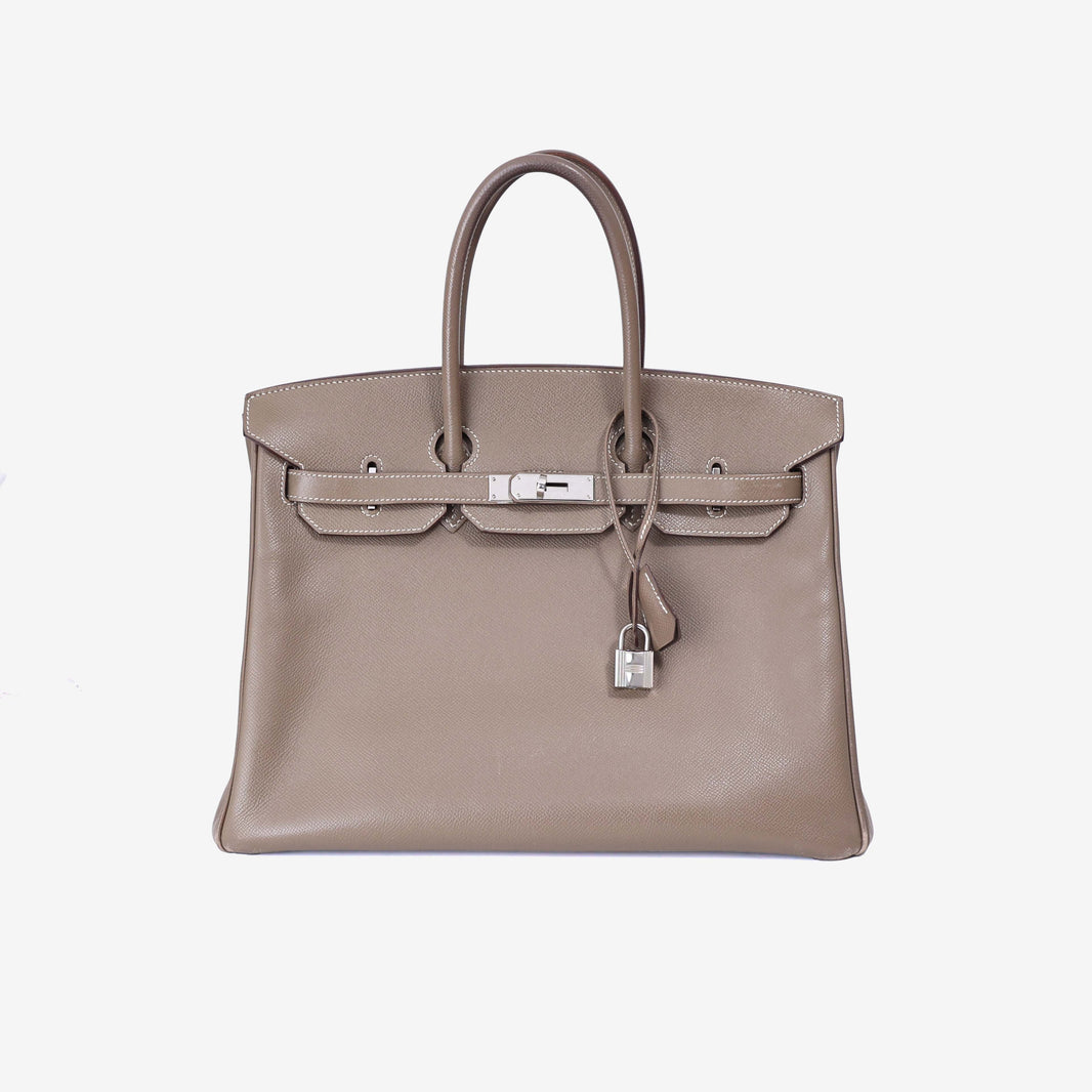 Hermès Birkin 35 in Etoupe Epsom Leather with Palladium Hardware front view