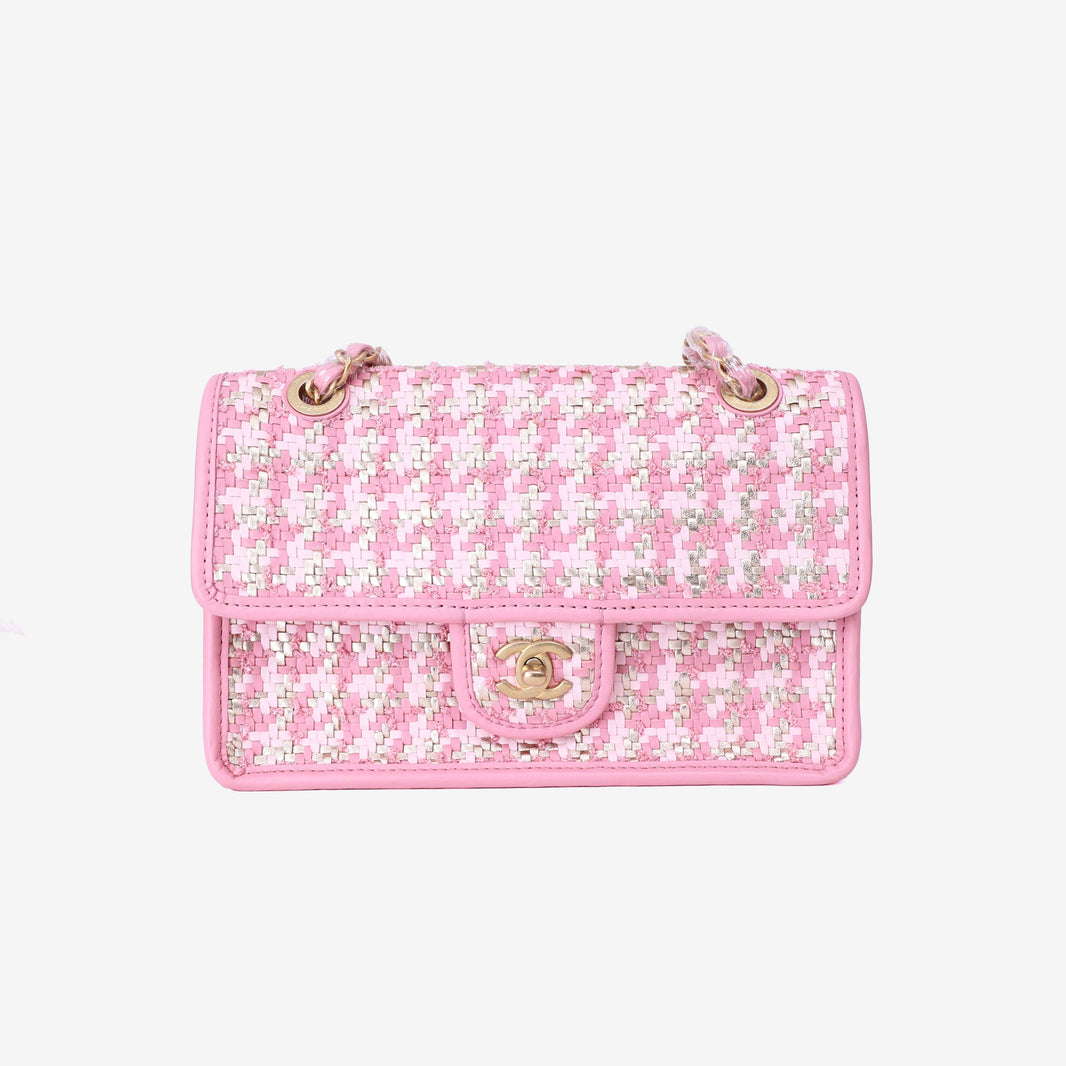 Chanel 23C Pink Woven Flap Bag in Pink Woven Leather with Gold Hardware front view