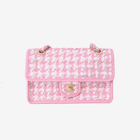 Chanel 23C Pink Woven Flap Bag in Pink Woven Leather with Gold Hardware front view