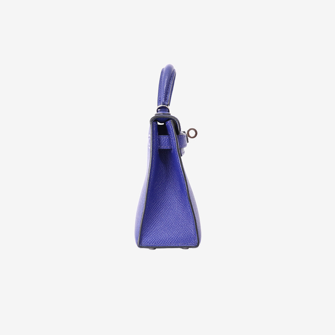 Hermès Mini Kelly 20 in Bleu Électrique Epsom Leather with Palladium Hardware side view