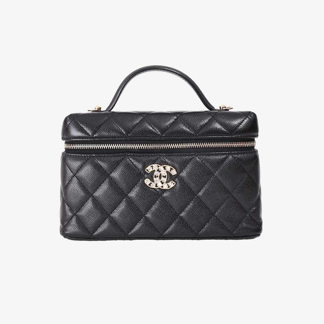 Chanel Top Handle Slim Vanity Case in Black Caviar Leather with Gold Hardware