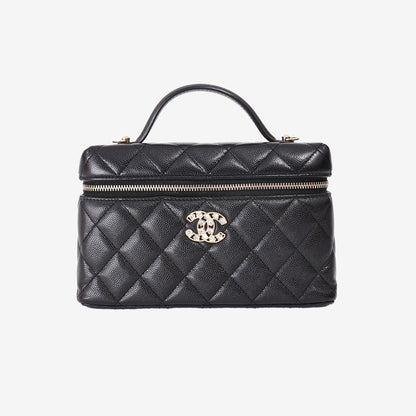 Chanel Top Handle Slim Vanity Case in Black Caviar Leather with Gold Hardware