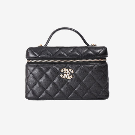 Chanel Top Handle Slim Vanity Case in Black Caviar Leather with Gold Hardware