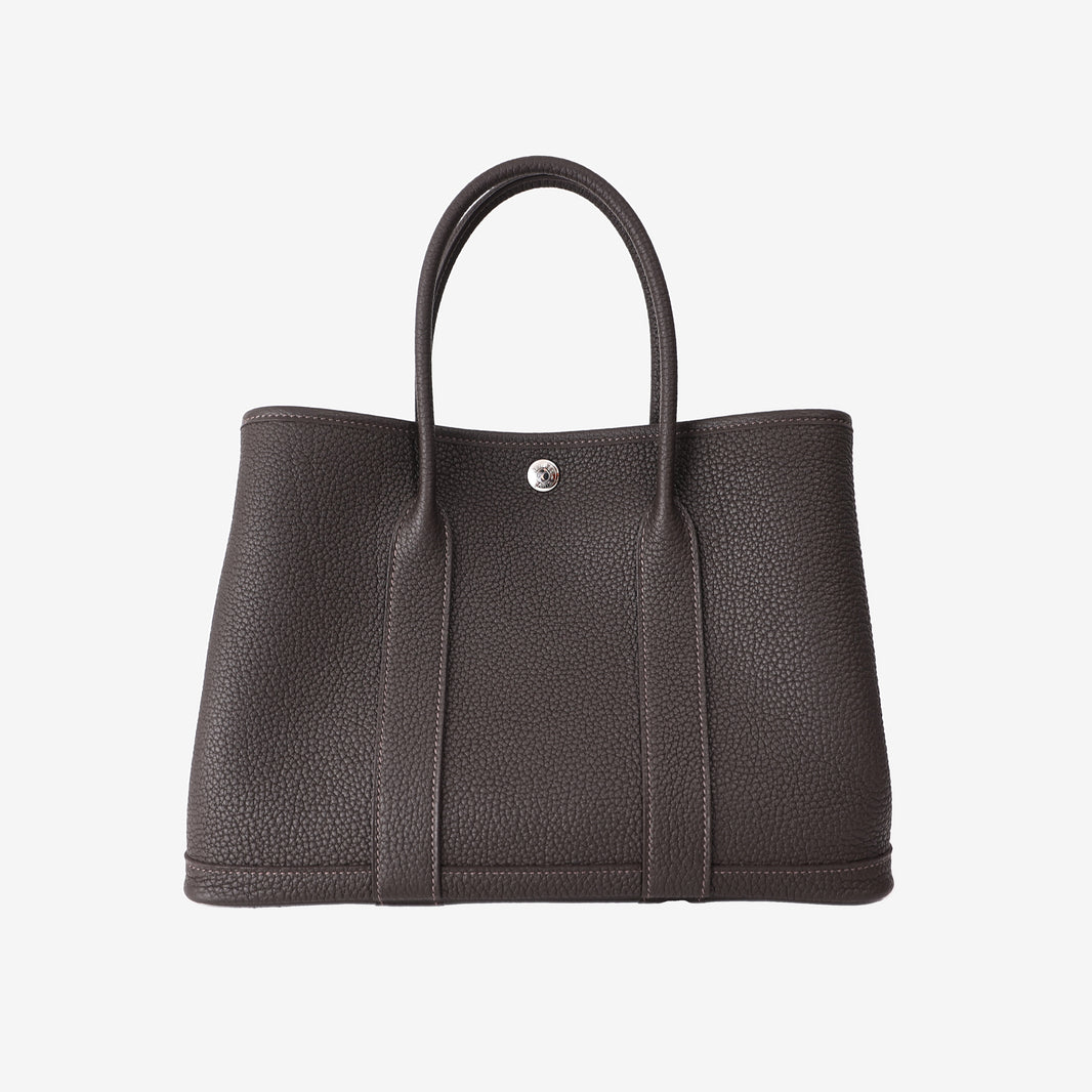 Hermès Garden Party 30 in Bai Brun Negonda Leather with Palladium-Plated Hardware