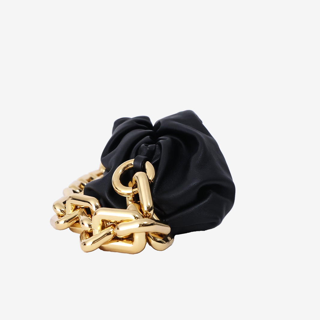Bottega Veneta Chain Pouch in Black Nappa Leather with Gold Hardware