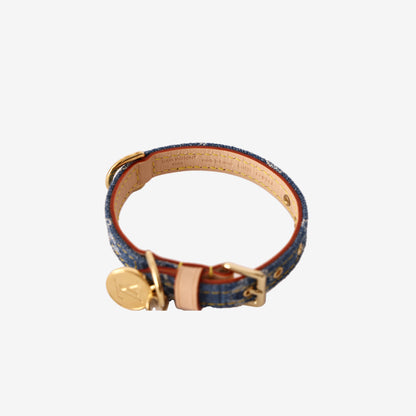 Louis Vuitton Denim Monogram Dog Collar in Blue with Gold Hardware