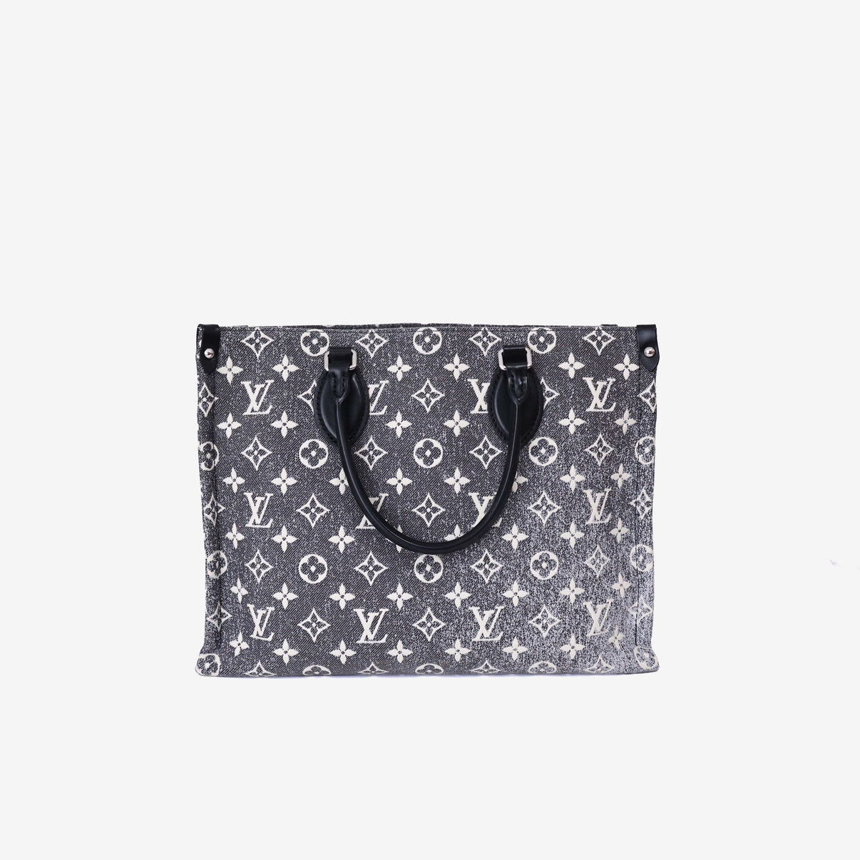 Louis Vuitton OnTheGo MM Tote Bag in Black Monogram Jacquard Denim front view