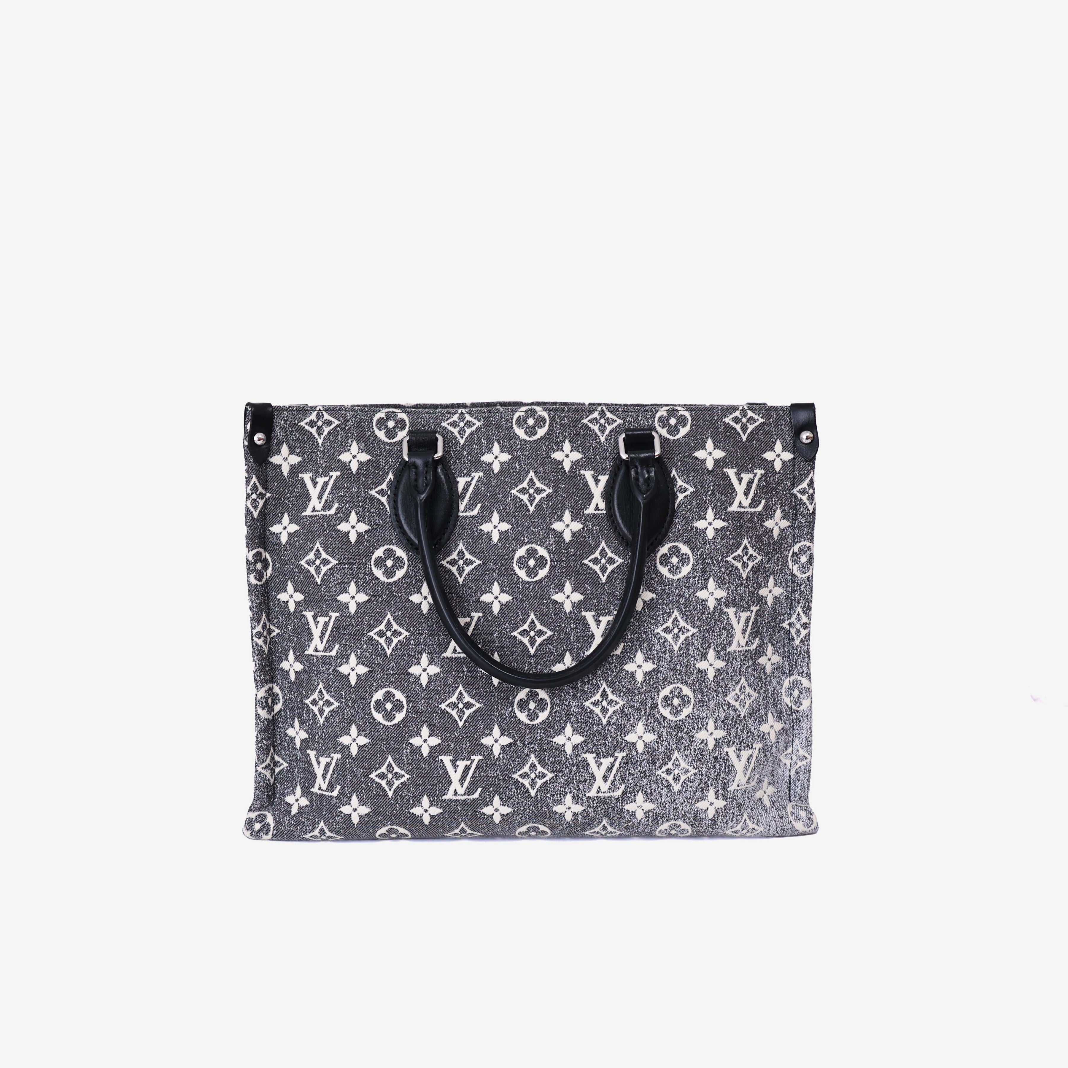 Louis Vuitton OnTheGo MM Tote Bag in Black Monogram Jacquard Denim front view