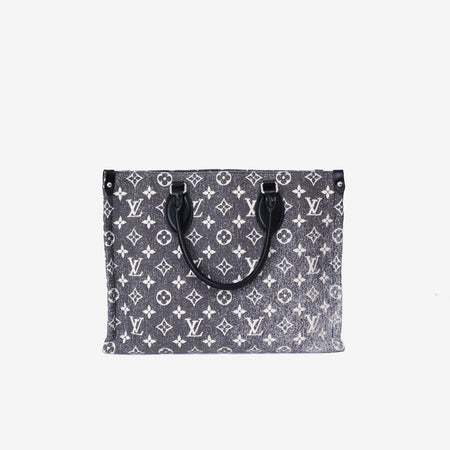 Louis Vuitton OnTheGo MM Tote Bag in Black Monogram Jacquard Denim front view